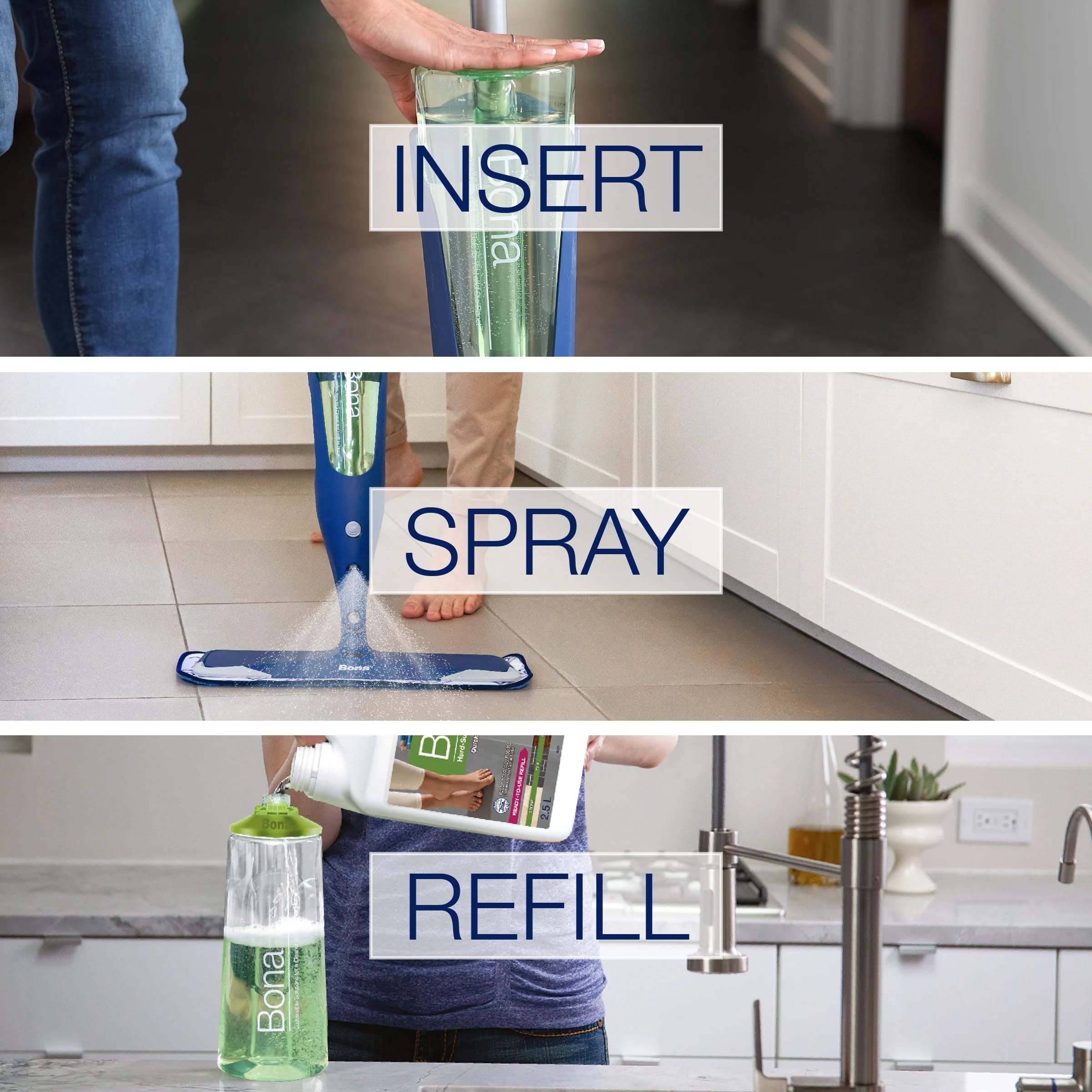 Spray mop bottle hard surface process