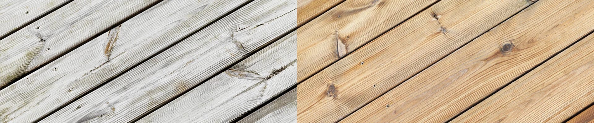 Deck de madeira exterior, antes e depois de manutenção