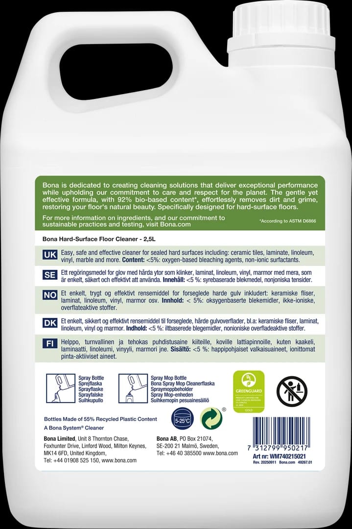 Bona Hard-Surface Floor Cleaner Refill 2.5L WM740215021 BACK
