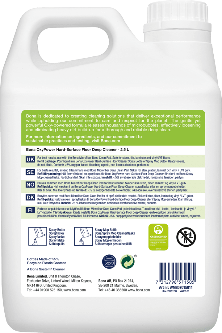 Bona OxyPower Hard-Surface Floor Deep Cleaner Refill 2.5L BACK