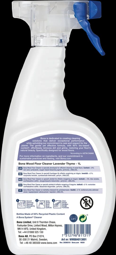 Bona Wood Floor Cleaner Lavender Thyme WM884013001 BACK