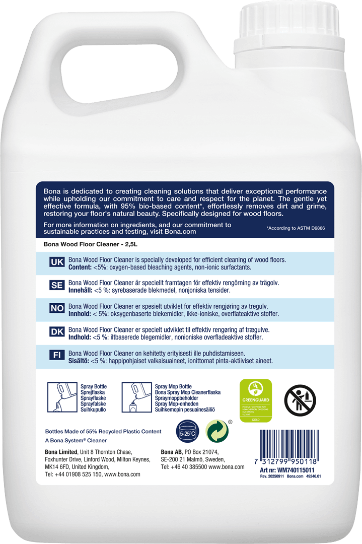 Bona Wood Floor Cleaner Refill 2.5L WM740115011 BACK