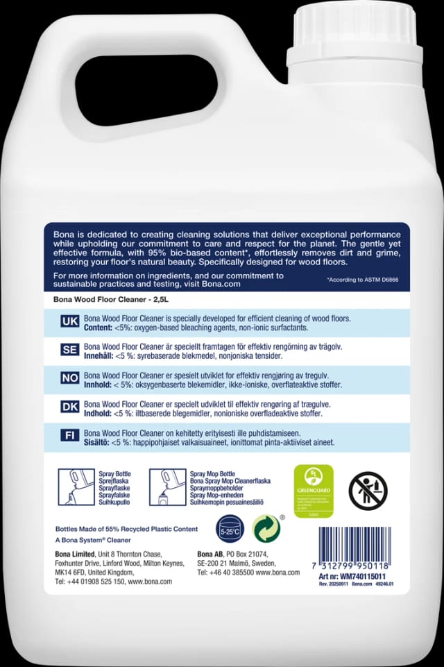 Bona Wood Floor Cleaner Refill 2.5L WM740115011 BACK