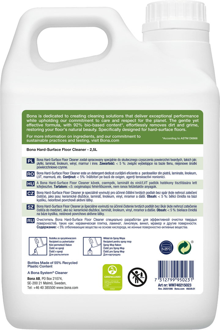 Bona Hard-Surface Floor Cleaner BioBased 2.5L WM740215023 ML3 Back