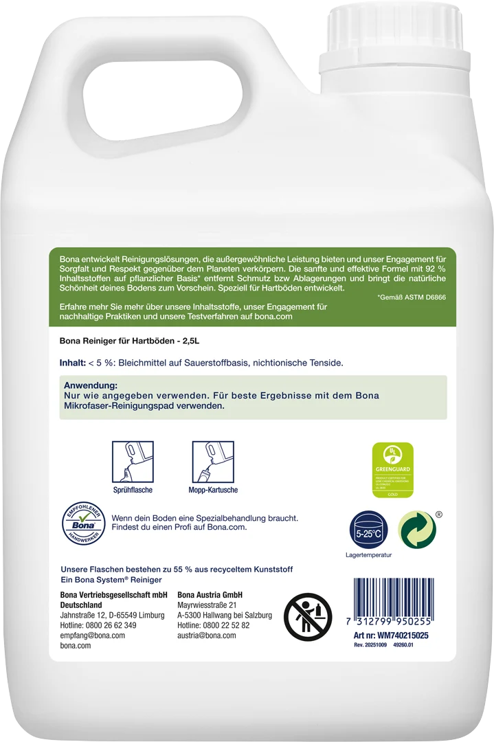 Bona Hard-Surface Floor Cleaner BioBased 2.5L WM740215025 DE Back