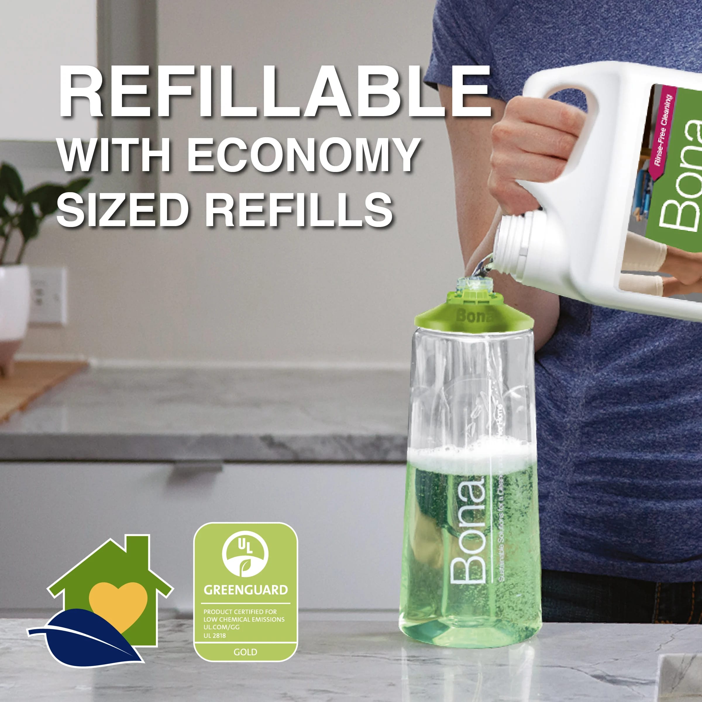 Spray mop bottle hard surface refillable