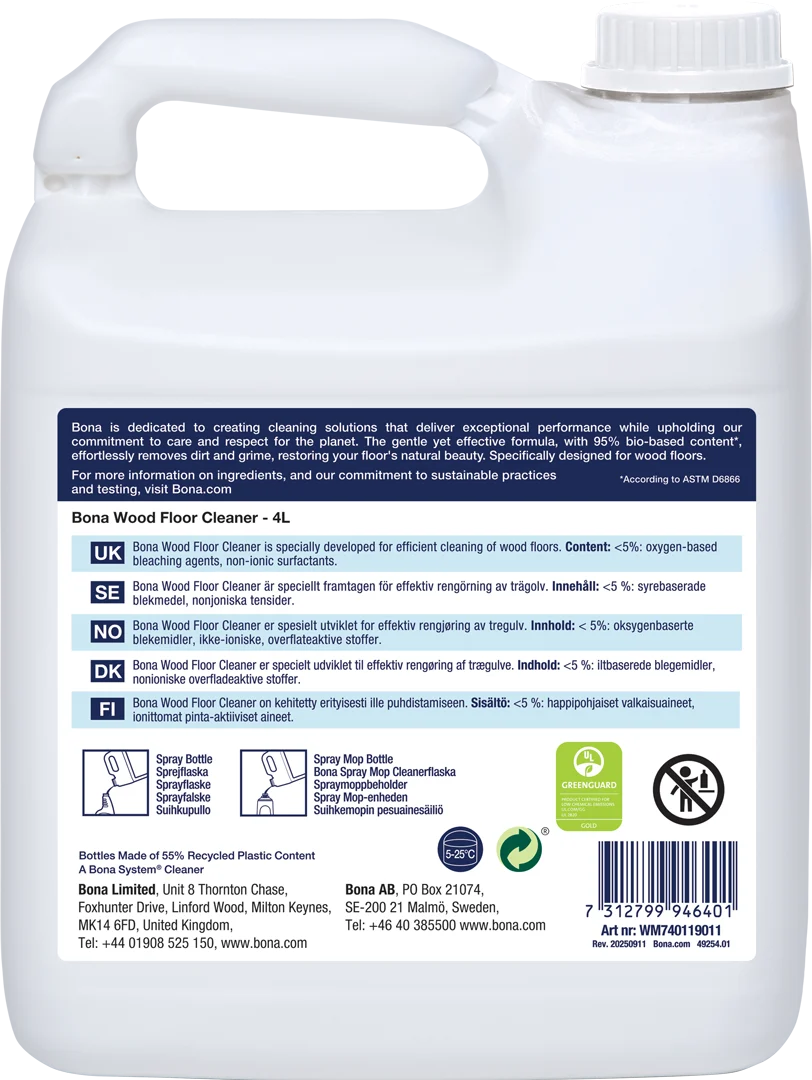 Bona Wood Floor Cleaner BioBased 4L WM740119011 ML1 Back