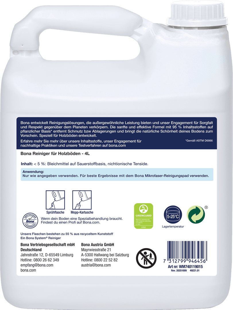 Bona Wood Floor Cleaner BioBased 4L WM740119015 DE Back
