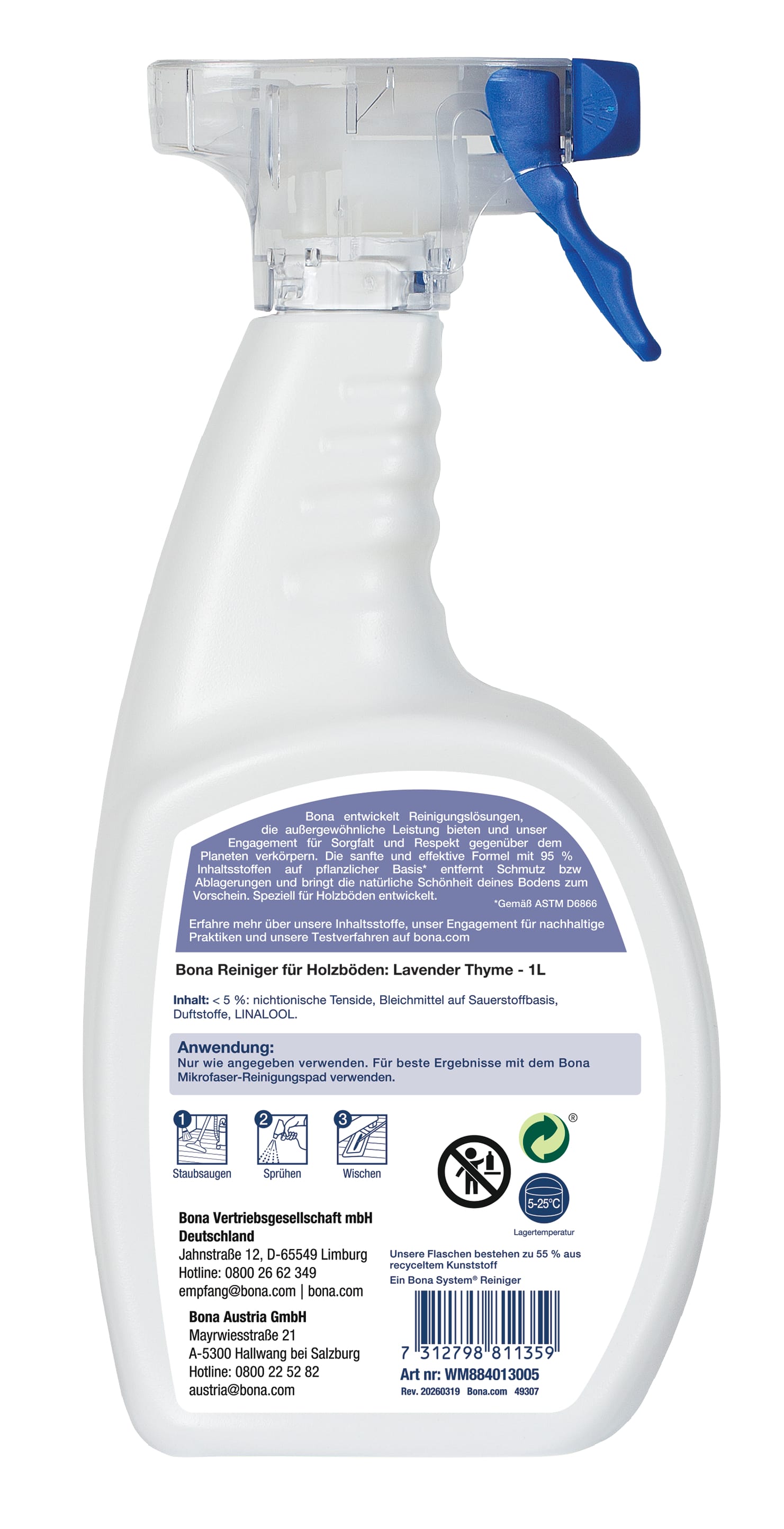 Wood Floor Cleaner LavThyme BioBased 1L WM884013005 DE BACK