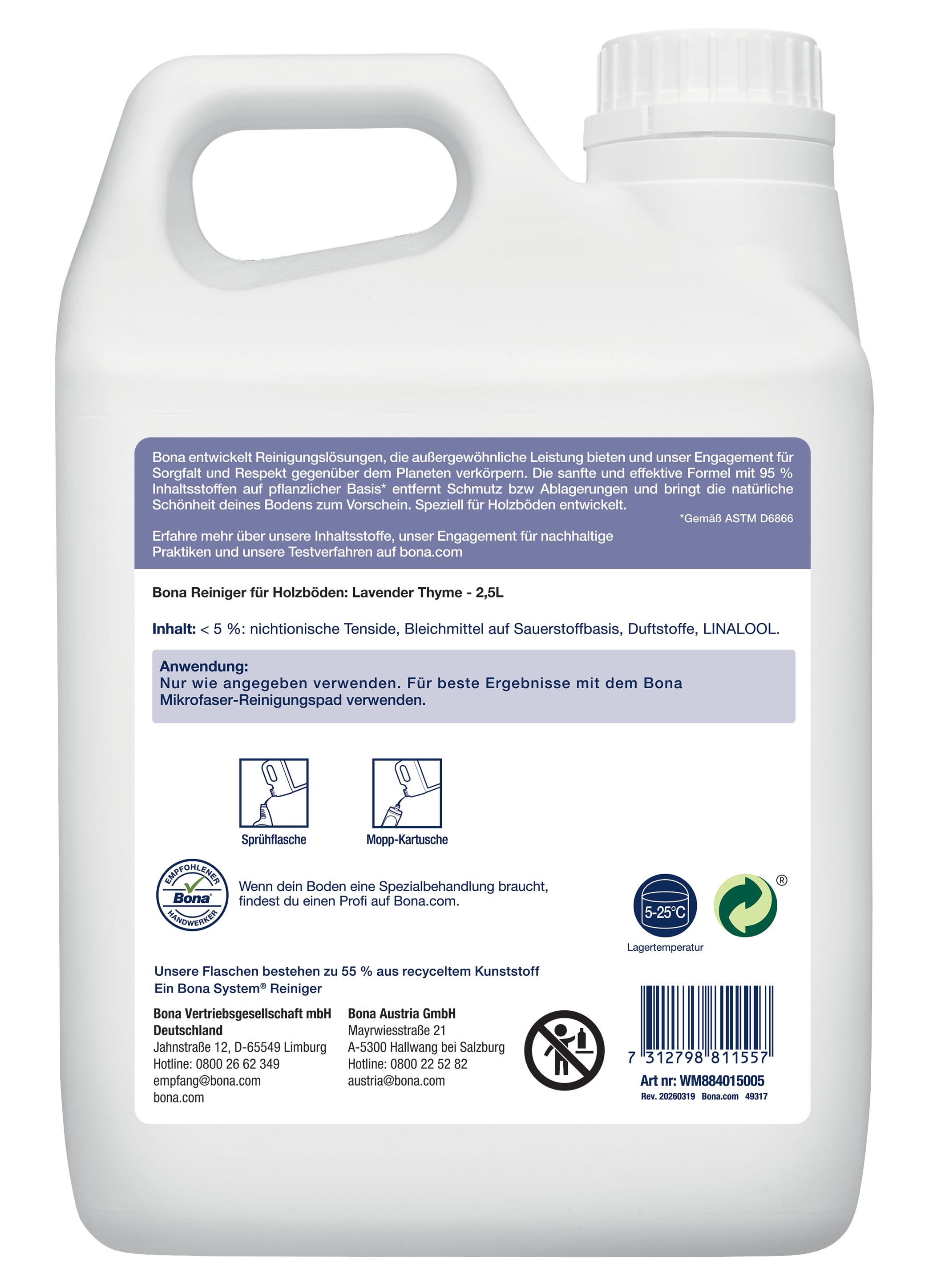 Wood Floor Cleaner LavThyme BioBased 2,5L WM884015005 DE BACK