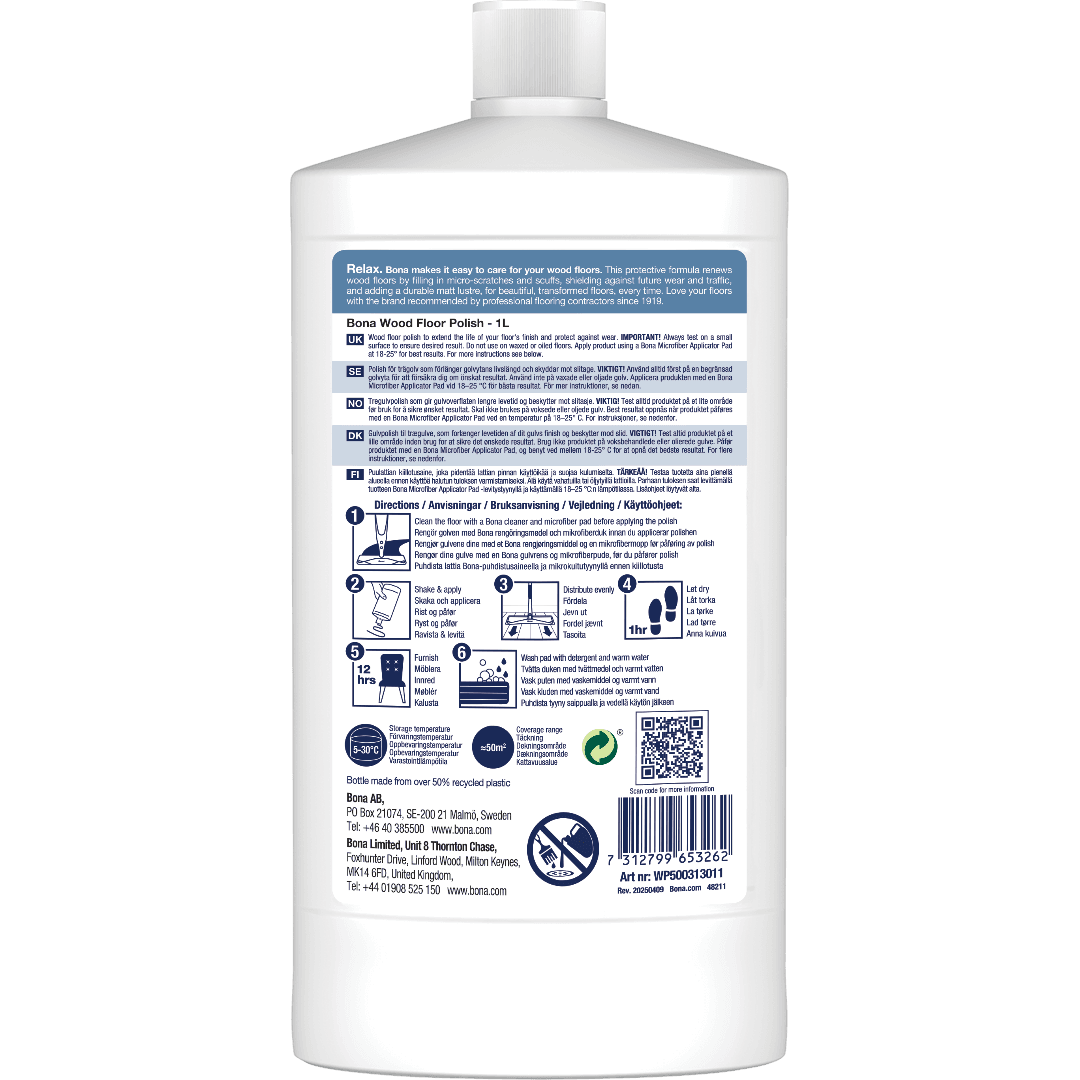 Wood Floor Polish Matt 1L WP500313011 ML1 BACK