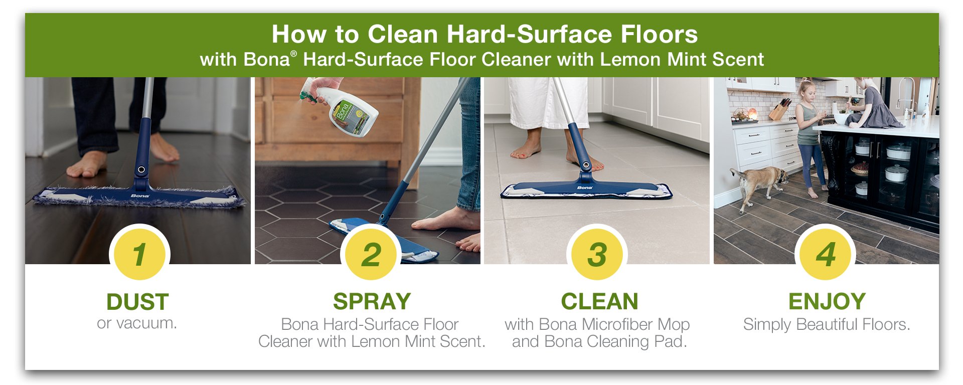 Bona Floor Cleaner, Hard-Surface, Lemon Mint, Citrus Scent - 36 fl oz