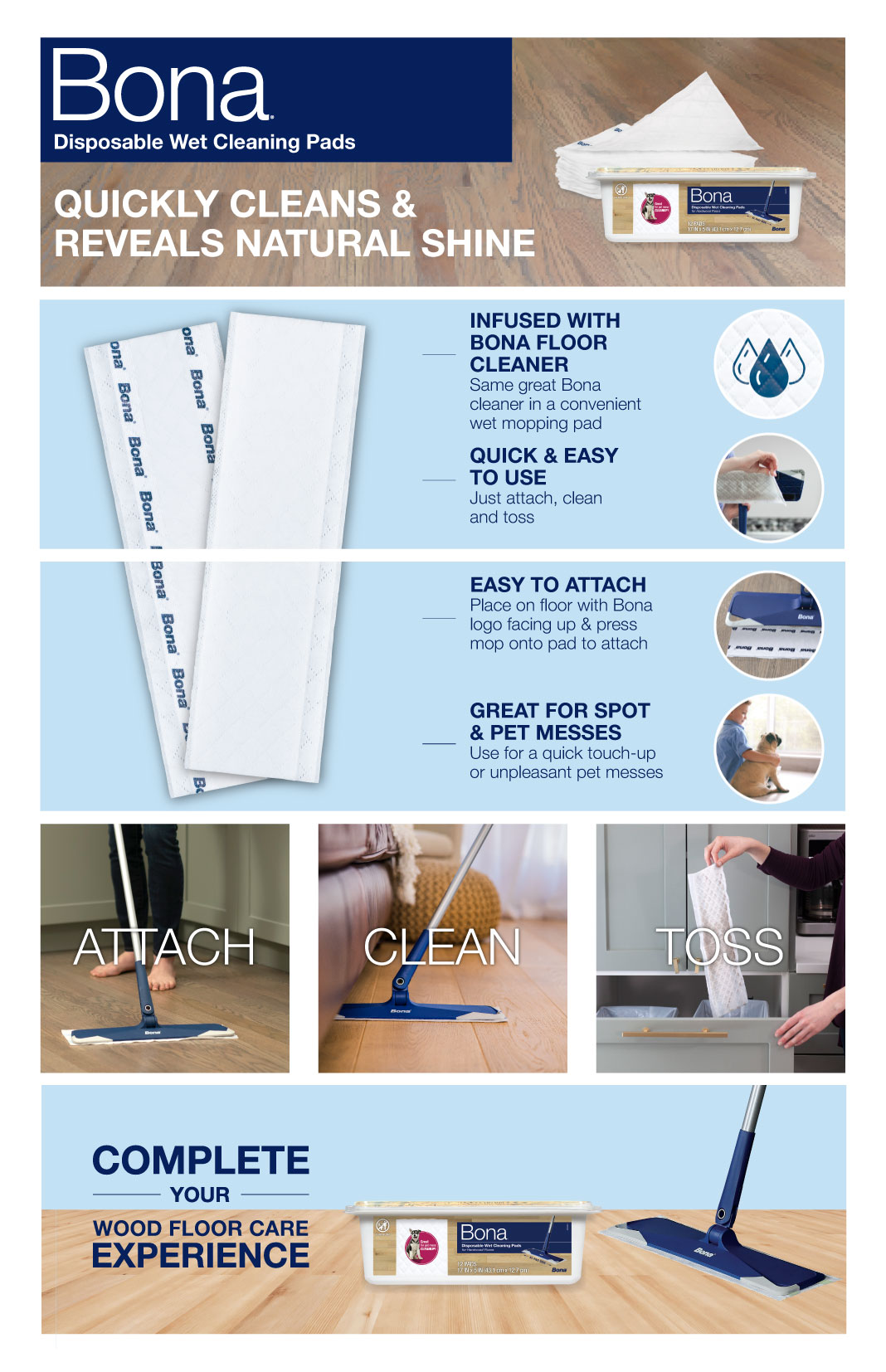 Bona Disposable Wet Cleaning Pads for Hardwood Floors