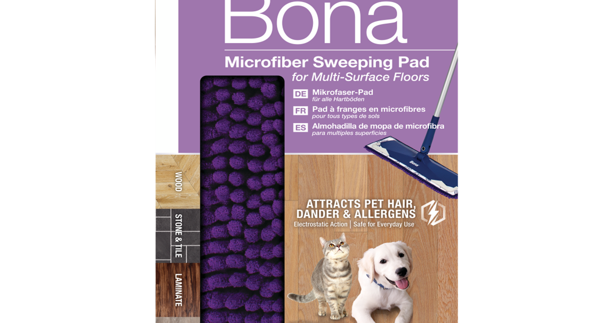 Bona Pet System, Microfiber Sweeping Pad for Multi-Surface Floors,  Electrostatic Action Attracts Pet Hair, Dander, and Allergens