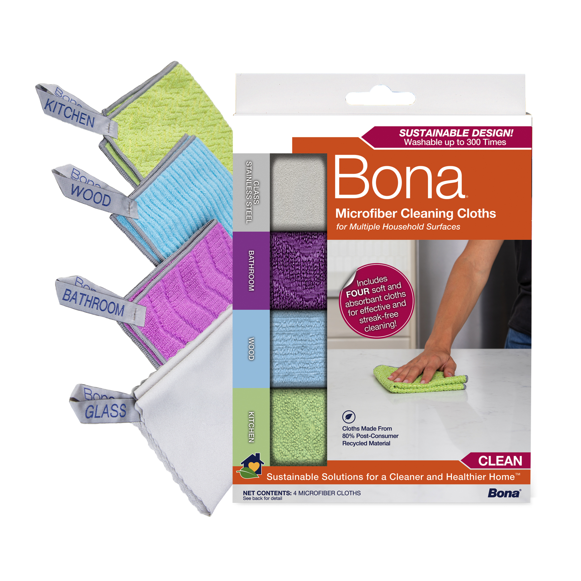 Bona Microfiber Cleaning Cloths for Multiple Household Surfaces 