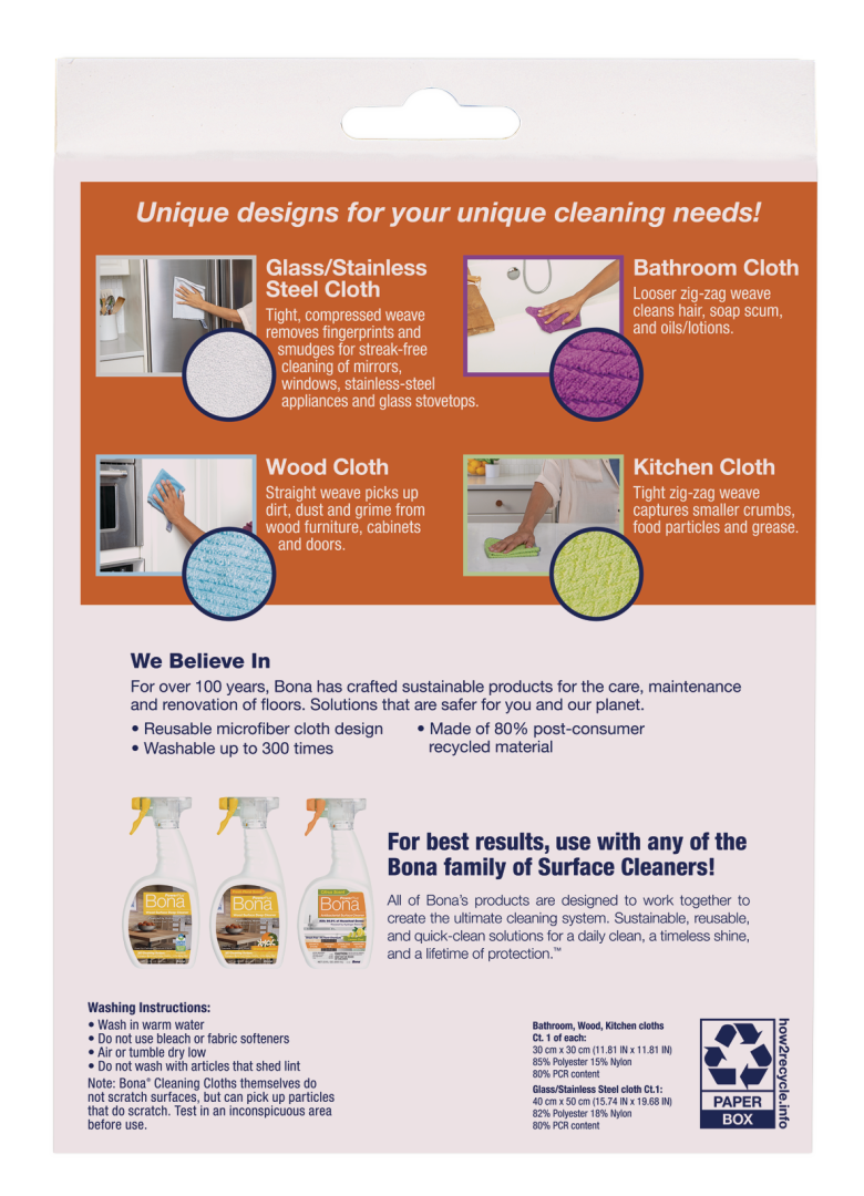 Bona Microfiber Cleaning Cloths for Multiple Household Surfaces (AX0003627)