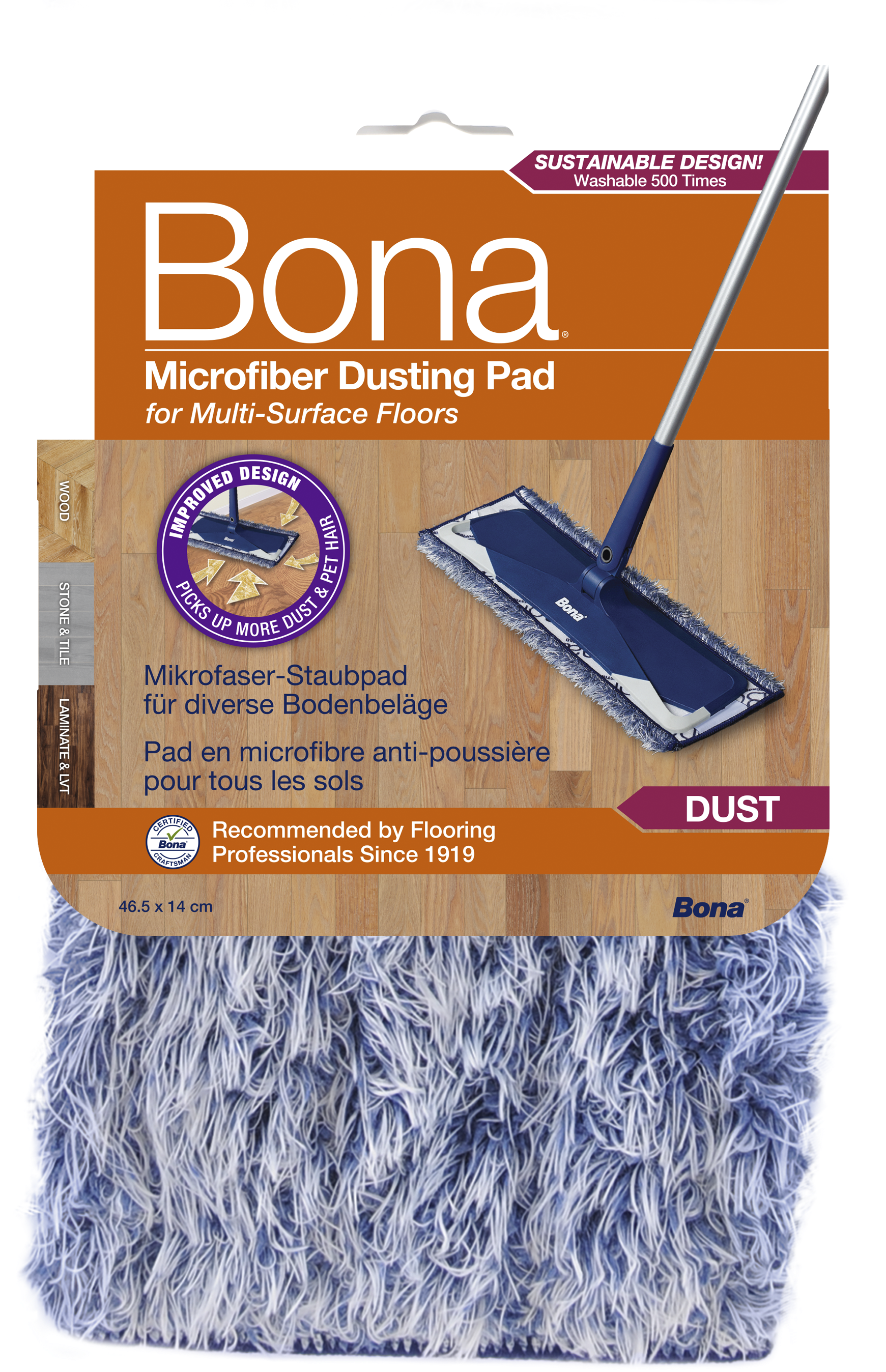 Bona Microfiber Dusting Pad Hard Wood Floor Mop Machine-Washable Dust Dirt Hair 