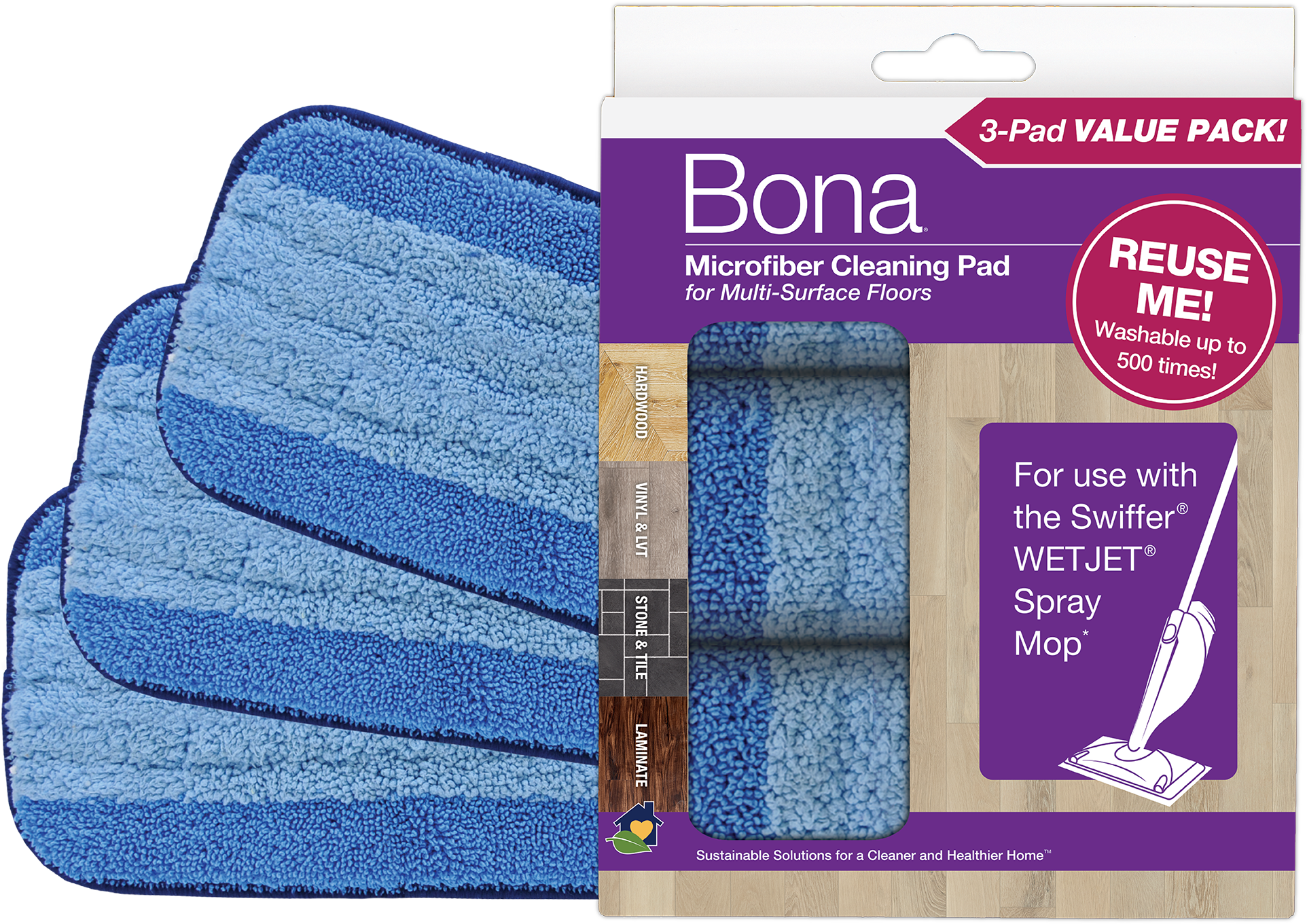 Microfiber Mop Pads Compatible with Swiffer WetJet (2 Pack)